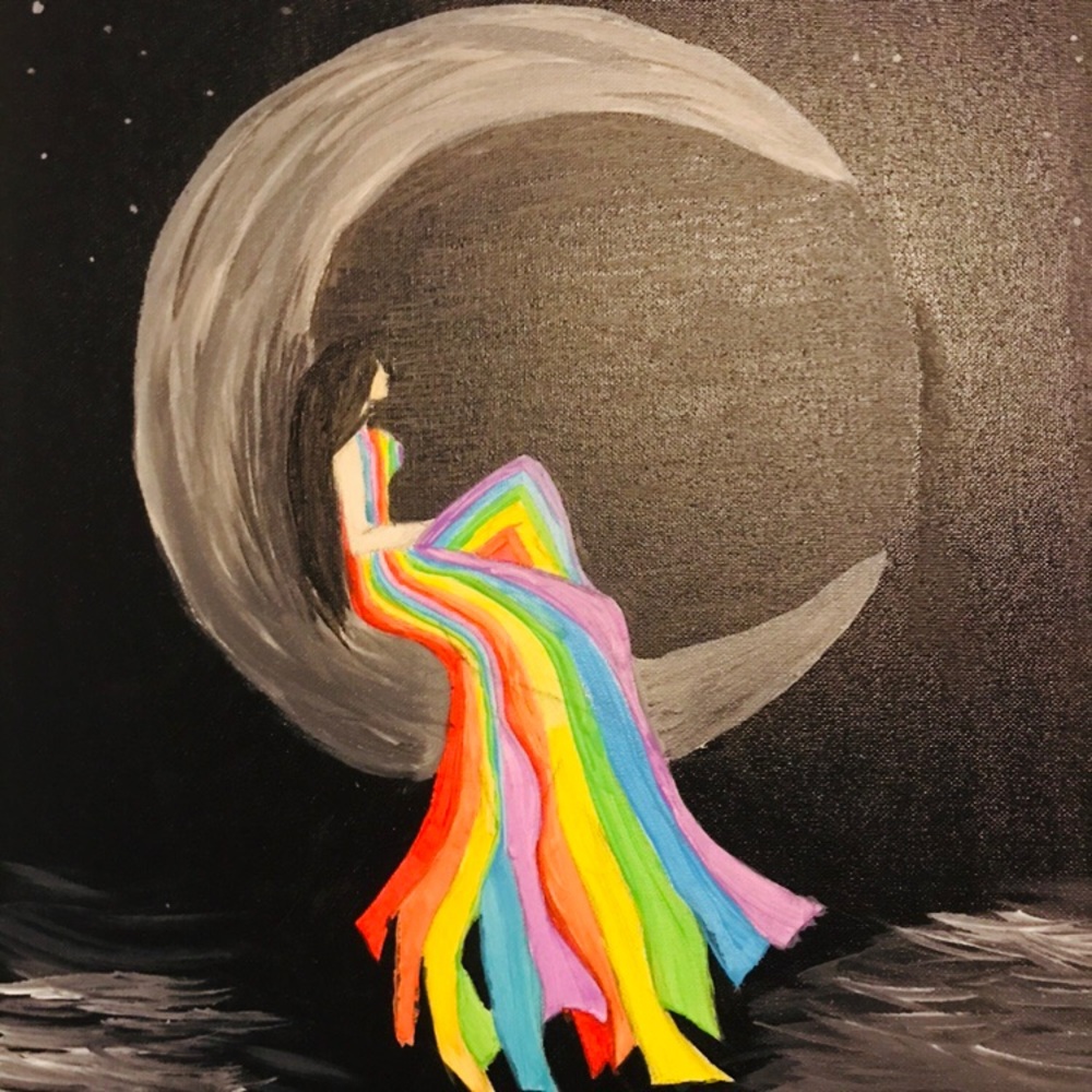 CUSTOM Zodiac Girl on Moon Nautical Boho Painting